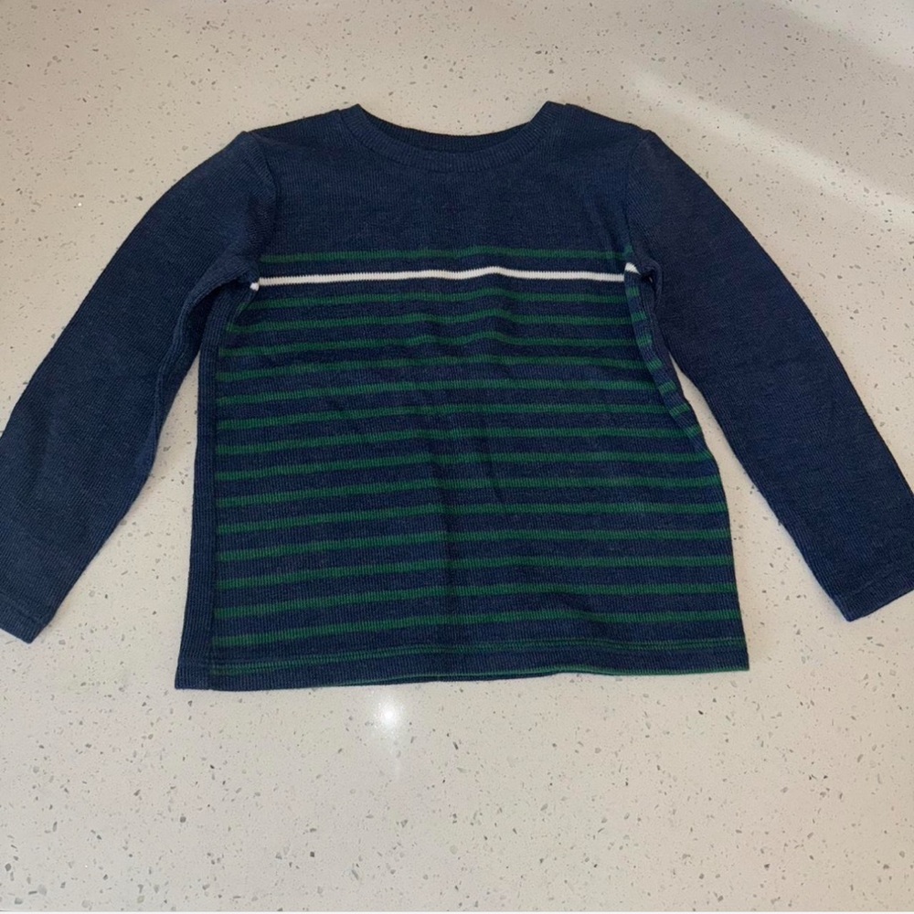Jumping Beans Navy and Green Striped Long Sleeve Tee